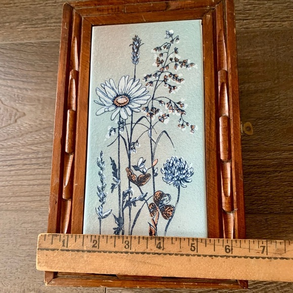 Vintage Wooden Jewelry Box With Ceramic Tile 4.5/6/10” - Picture 3 of 16